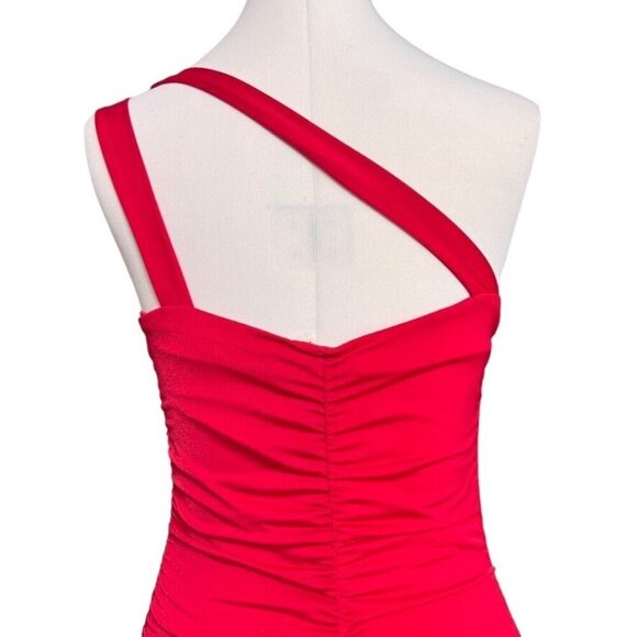Treebarn Red One-Shoulder Ruched Bodycon Mini Dress XS Stretch Knit Sexy Party - Picture 8 of 11